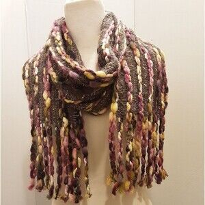 Madison 88 NYC Fringed Knit Multi-Colored Textured Scarf Made In Italy